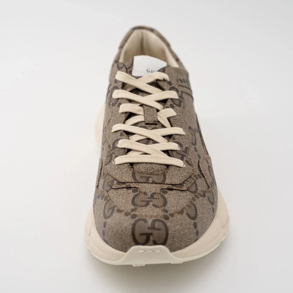 Size G 13 US 13.5 Gucci 100 Rhyton Sneaker Beige Monogram Macro GG Canvas - Picture 5 of 13